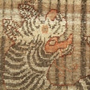 Vintage textile with woven tabby cat design in warm hues.