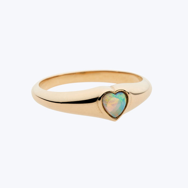 Opal Heart Signet Ring