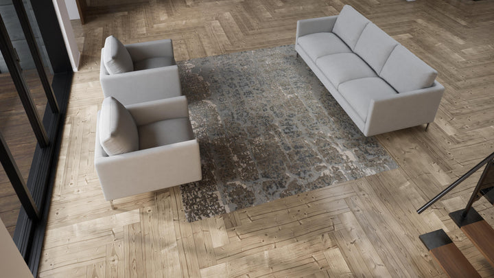 Grey Contemporary Tibetan Wool Silk Blend Rug - 8' x 10'