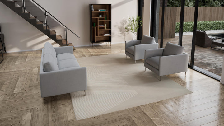 Cream Contemporary Wool Silk Linen Blend Rug - 9' x 12'