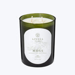 LINNEA soy scented candle in MOSS, eucalyptus, cedarwood, oakmoss fragrance.
