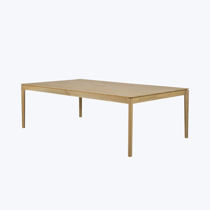 Minimalist design wooden table with natural finish and visible grains.