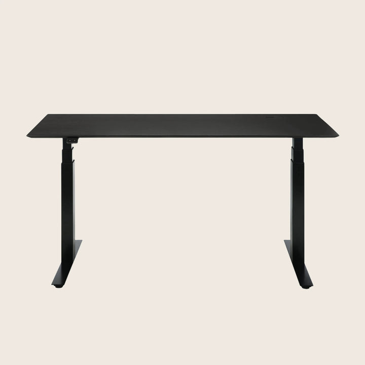 Modern, height-adjustable desk with sleek design, perfect for office spaces.