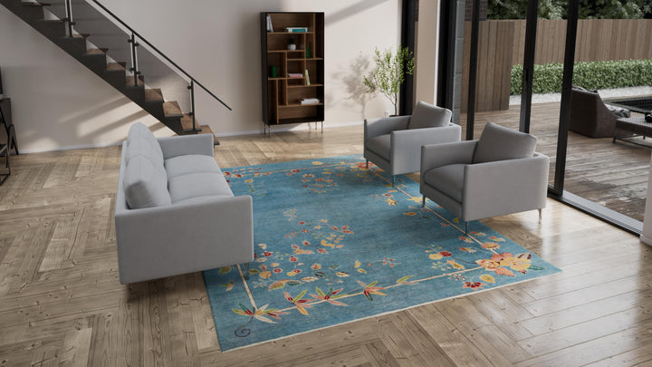 Blue Traditional Art Deco Rug - 9' x 12'1"