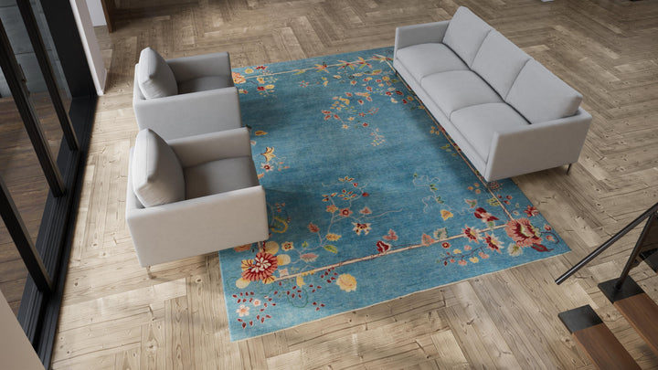 Blue Traditional Art Deco Rug - 9' x 12'1"