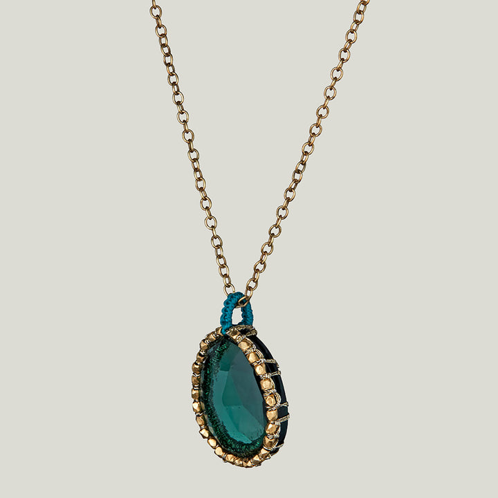 Caged Indicolite Quartz Necklace