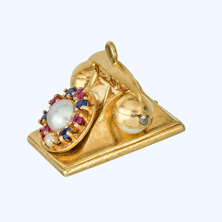 14K gold Gem Set Telephone Charm