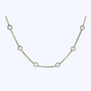 14K gold pearl station necklace - hover