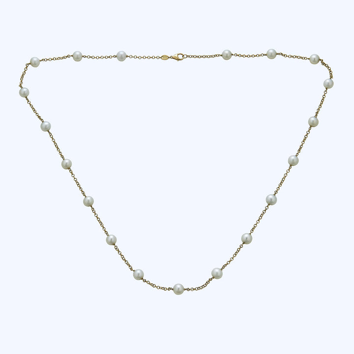 14K gold pearl station necklace