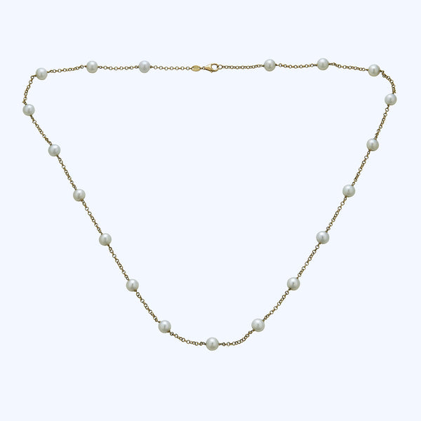 14K gold pearl station necklace
