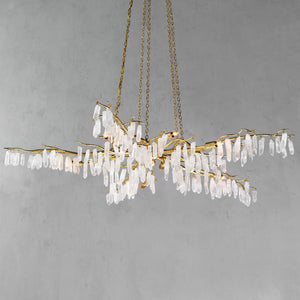 Elegant antique gold chandelier with crystal pendants on white background. - hover