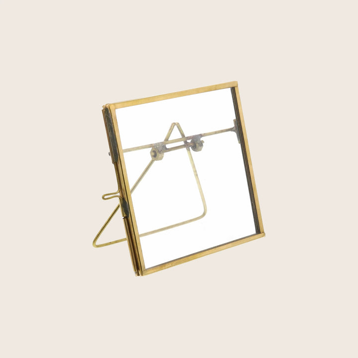 Golden metal tabletop display easel with diamond-shaped inner support
