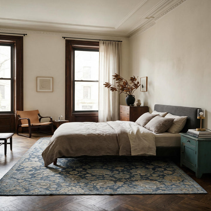 Blue Traditional Silk Rug - 6' x 9'