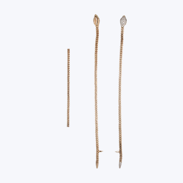 Elegant gold earrings with gemstones in varying lengths and designs.