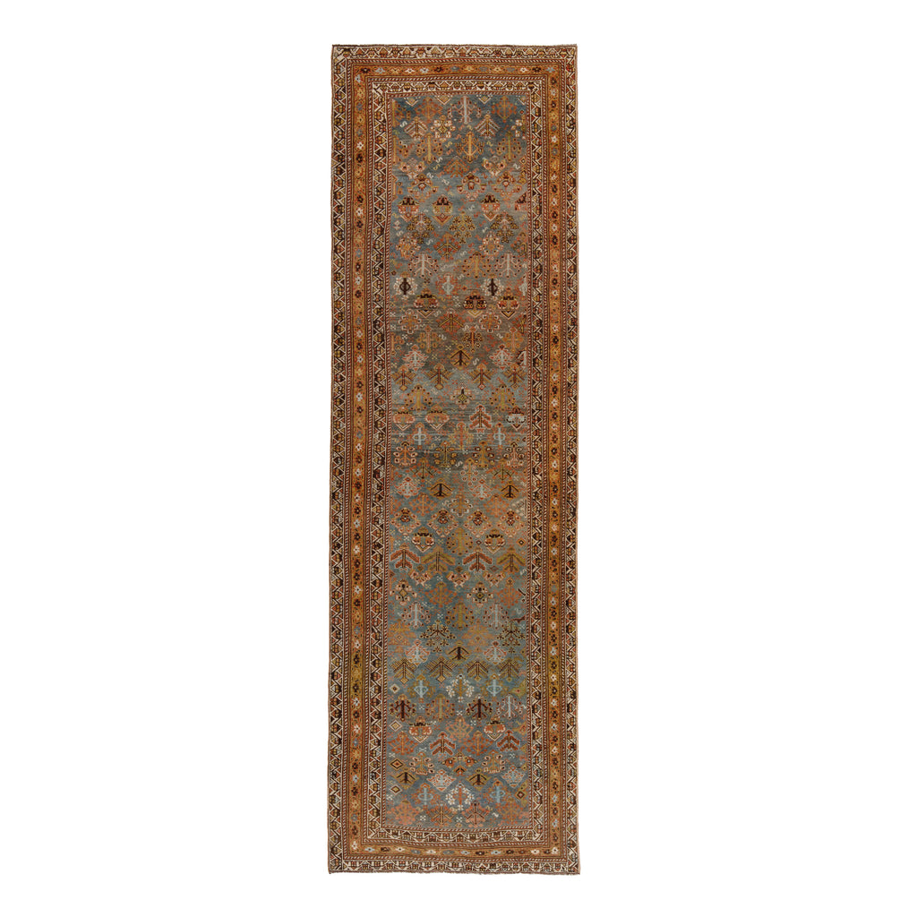 Light Blue & Orange Vintage Traditional Ghabhgaie Wool Rug - 3'4" x 11'1"