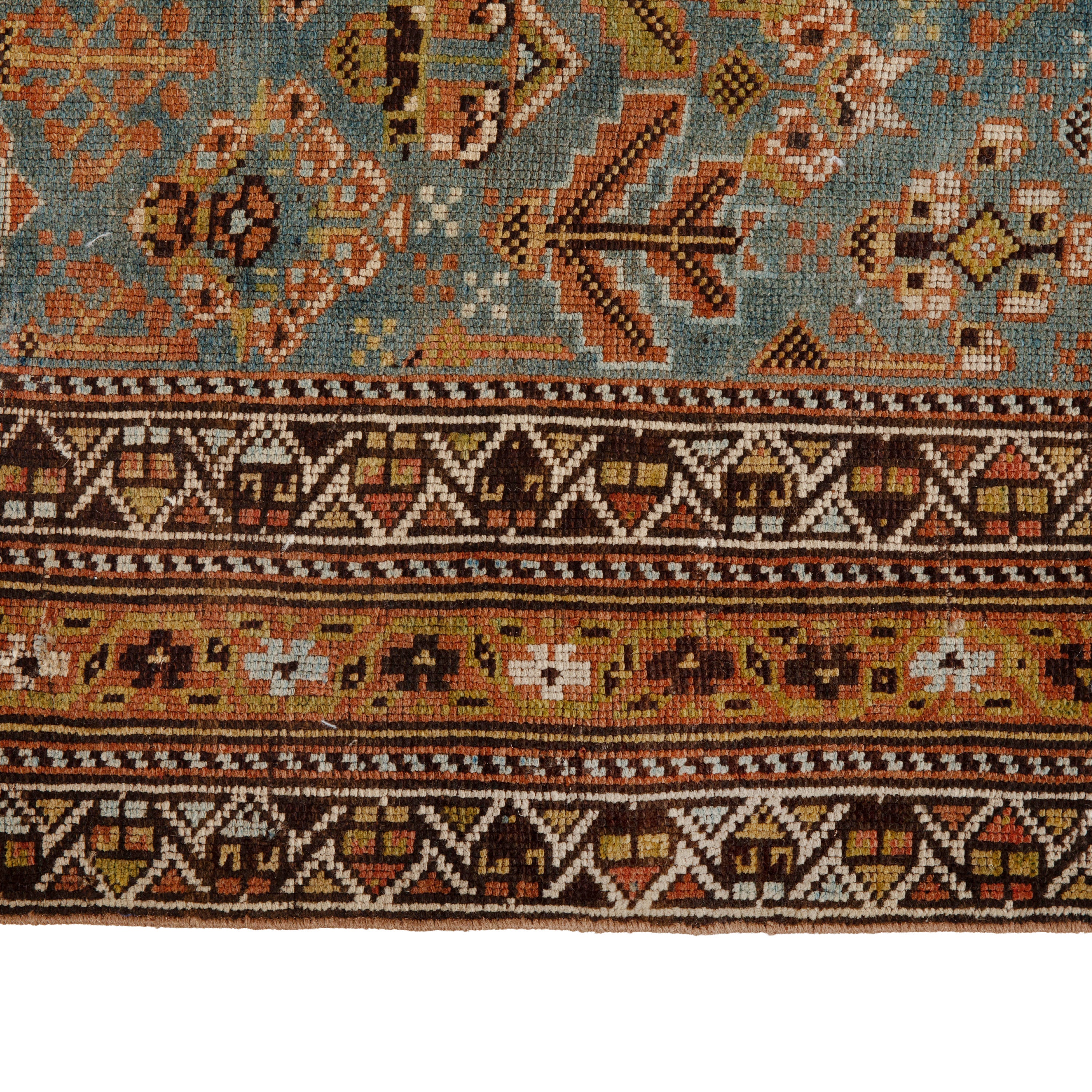 Light Blue & Orange Vintage Traditional Ghabhgaie Wool Rug - 3'4" x 11'1"