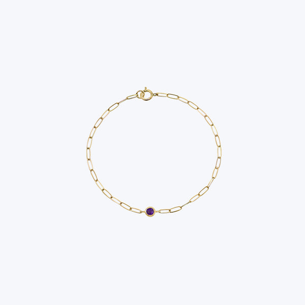 Dew Drop Birthstone Paperclip Bracelet Amethyst / 6.75"