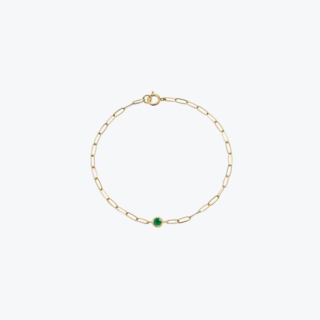 Dew Drop Birthstone Paperclip Bracelet Emerald / 6.75"