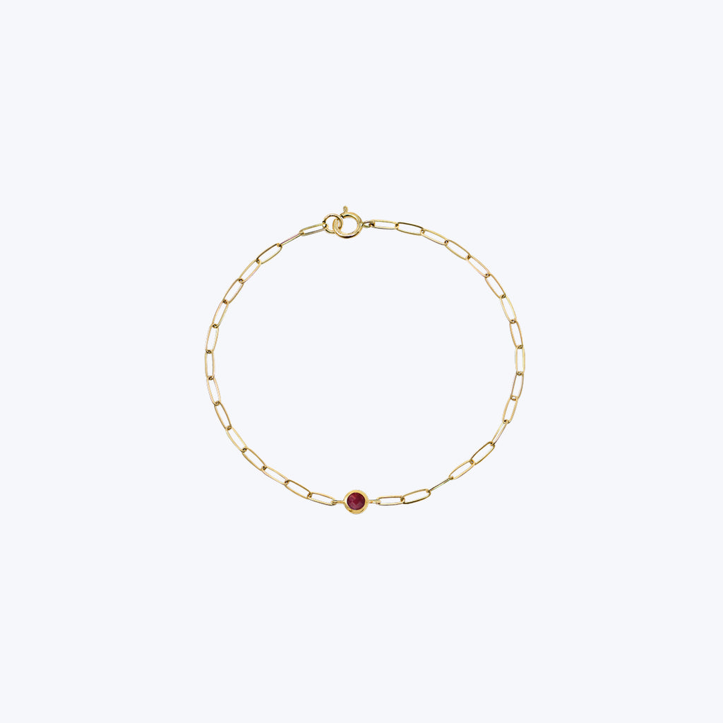 Dew Drop Birthstone Paperclip Bracelet Ruby / 6.75"