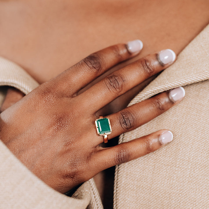 Cleo Daniela Emerald Cut Ring Green Onyx / 9