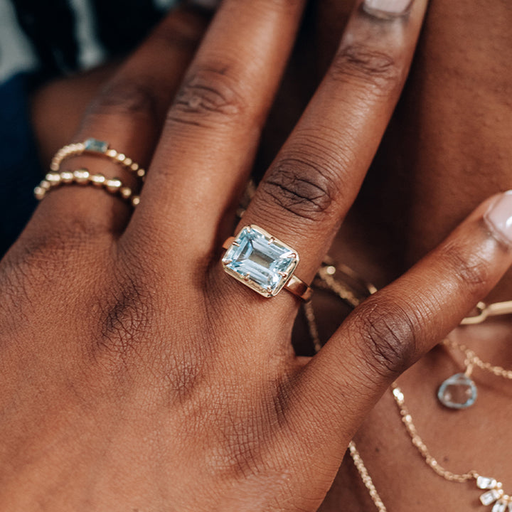 Cleo Daniela Emerald Cut Ring Blue Topaz / 5