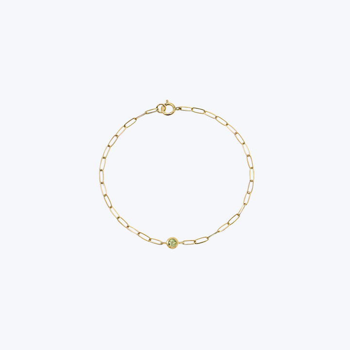Dew Drop Birthstone Paperclip Bracelet Peridot / 6.75"