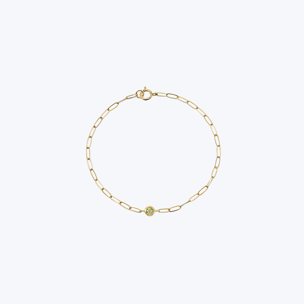 Dew Drop Birthstone Paperclip Bracelet Peridot / 6.75"