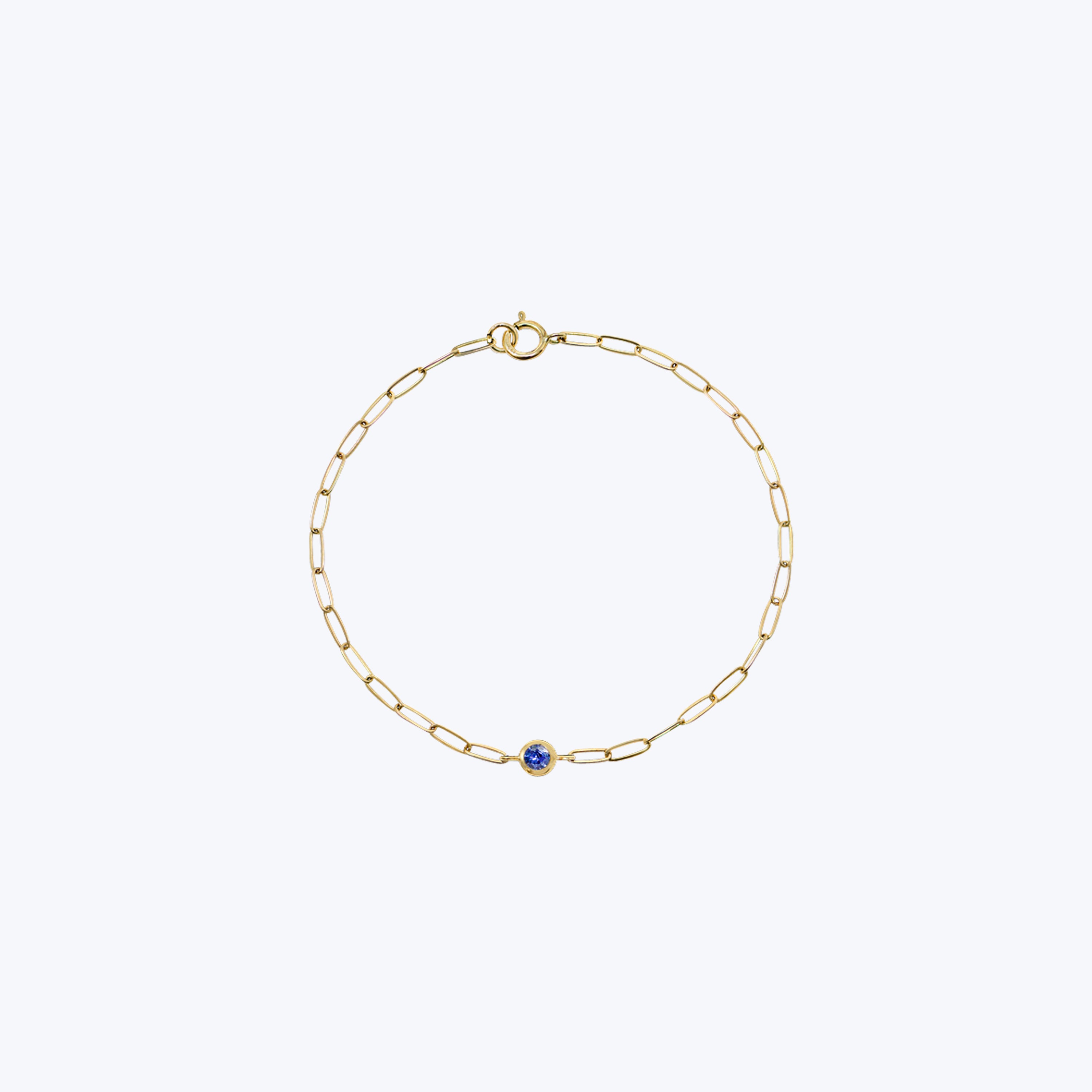 Dew Drop Birthstone Paperclip Bracelet Blue Sapphire / 6.75"