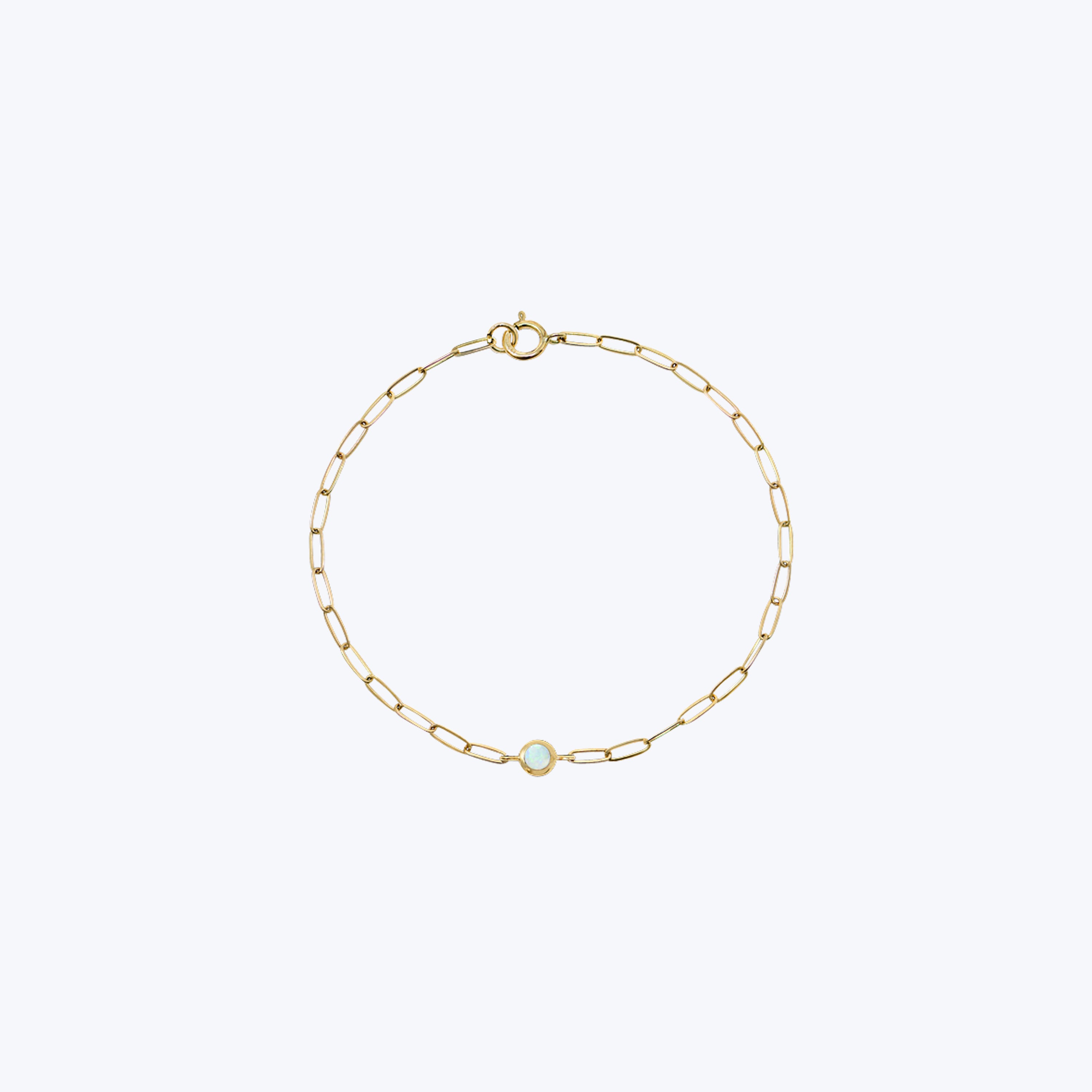 Dew Drop Birthstone Paperclip Bracelet Opal / 6.75"