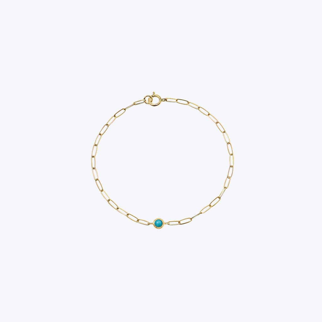 Dew Drop Birthstone Paperclip Bracelet Turquoise / 6.75"