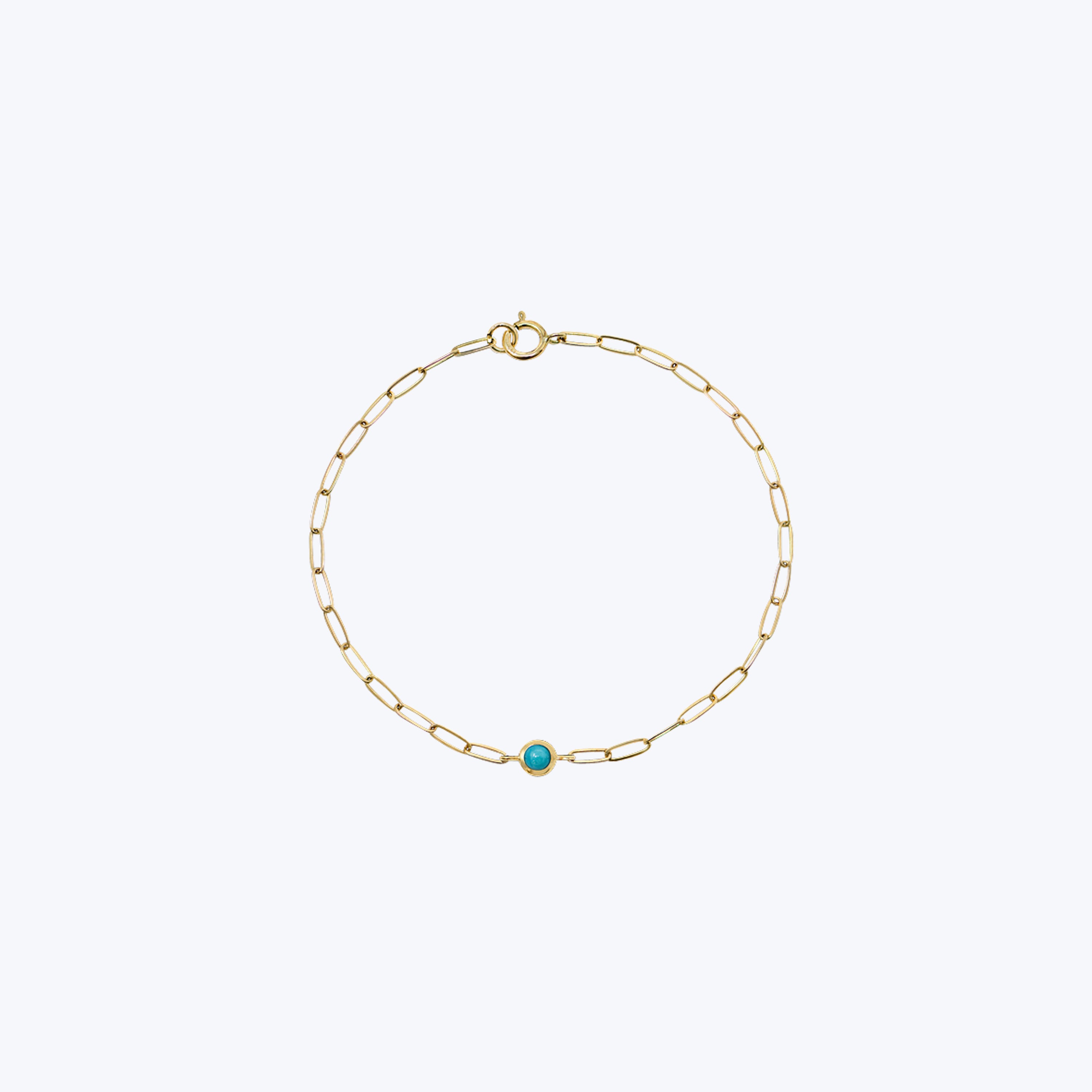 Dew Drop Birthstone Paperclip Bracelet Turquoise / 6.75"