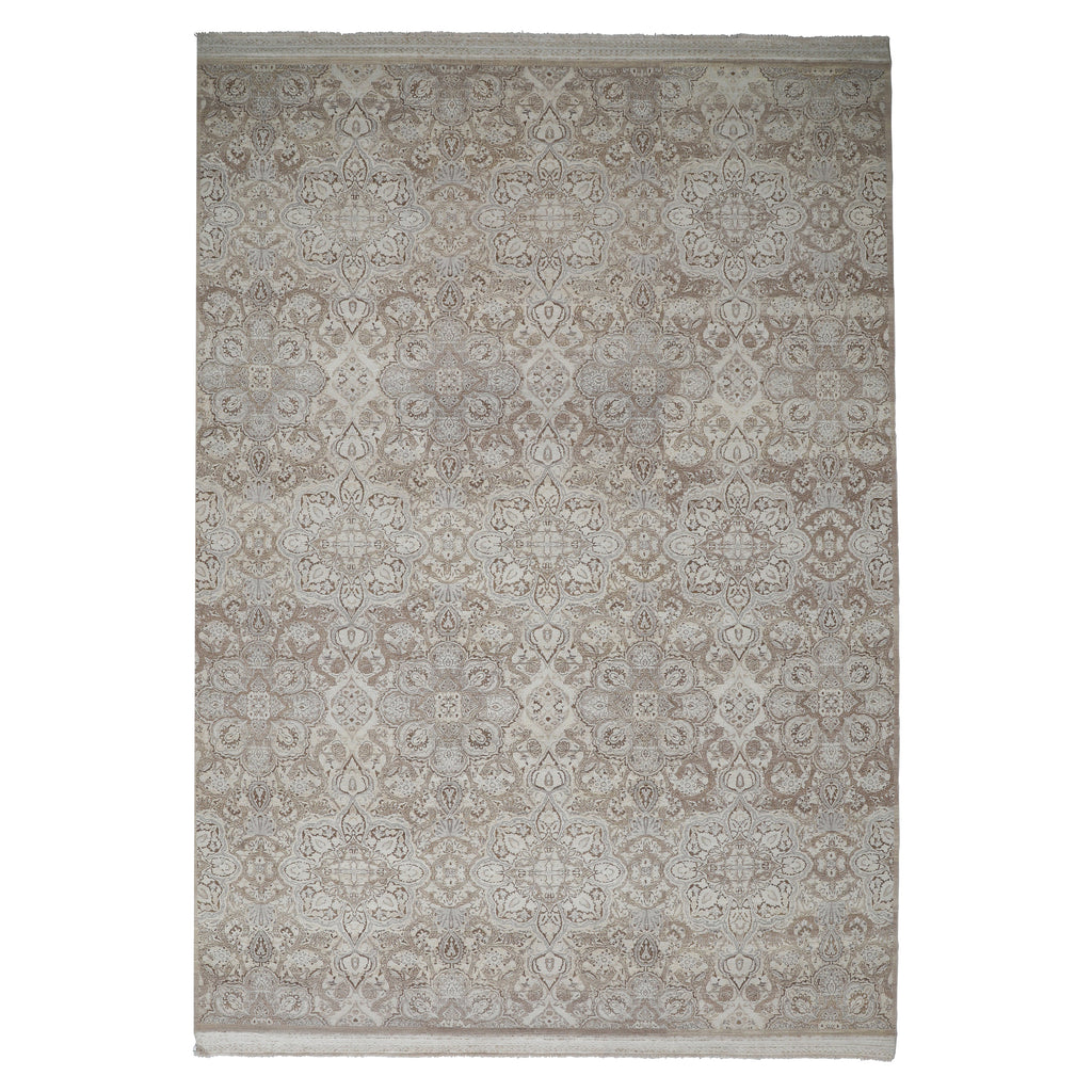 Cream Transitional Silk Rug - 9'11" x 14'3"