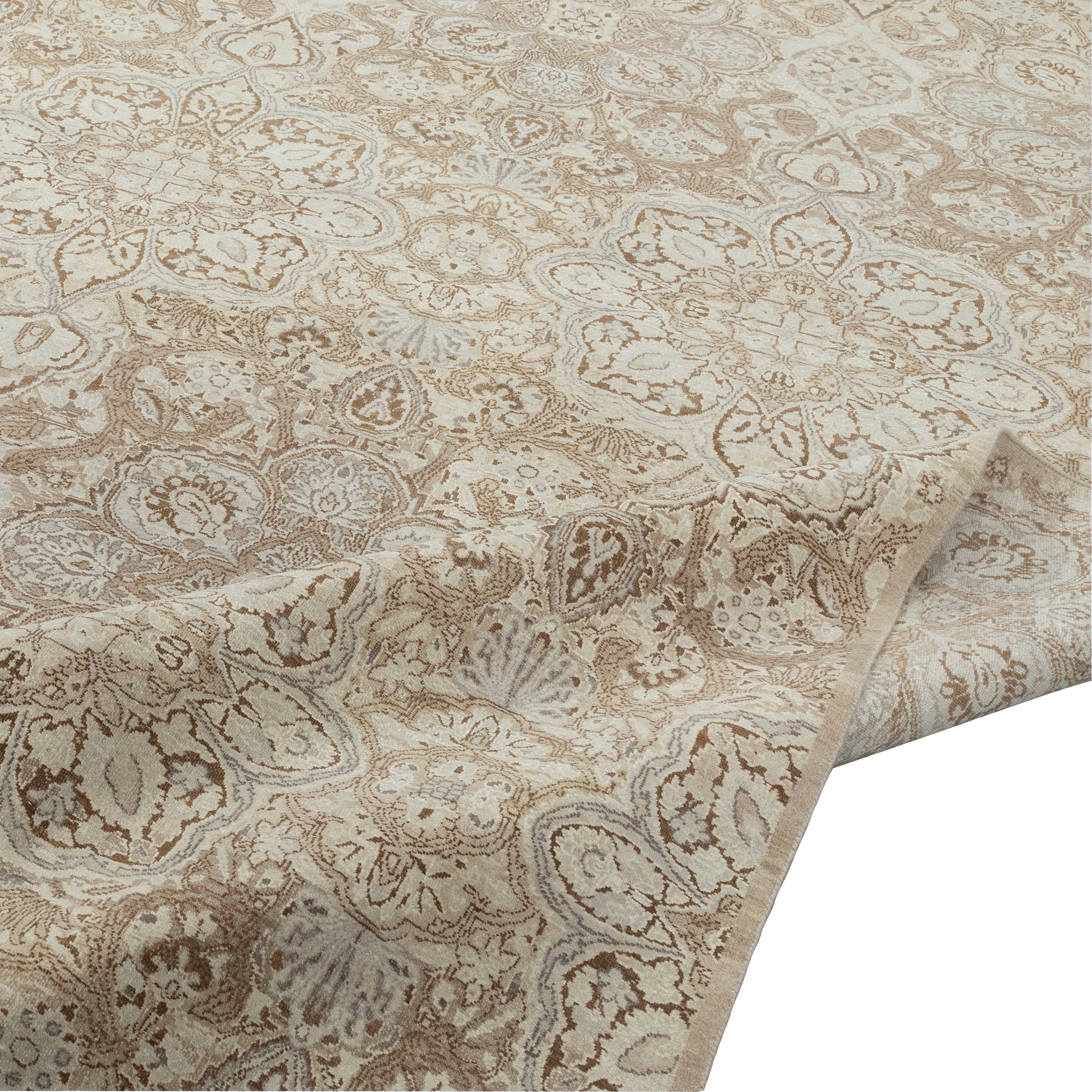 Cream Transitional Silk Rug - 9'11" x 14'3"