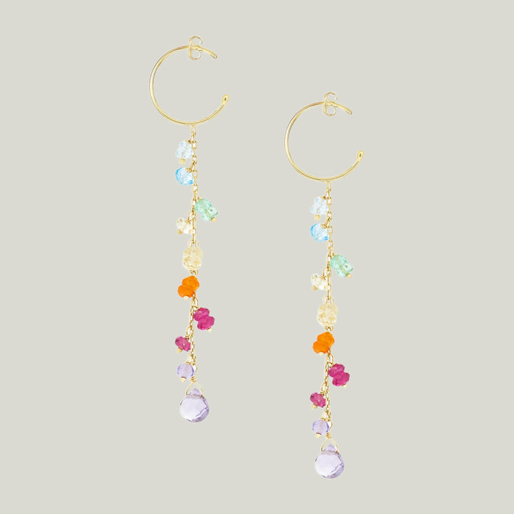 18kt Gold Love is Love Baby Hoop Earring with Chain and Beads