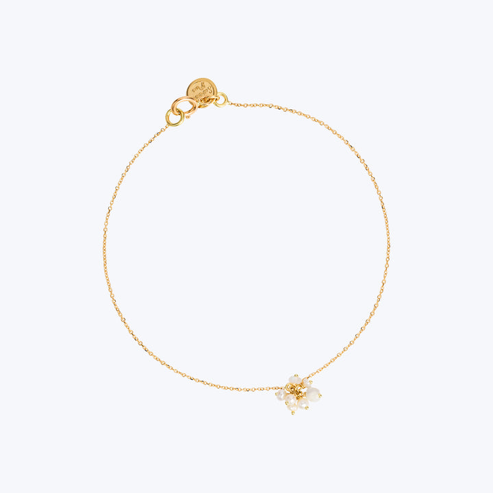 18kt Gold Chain Bracelet with Pearl and Moonstone Cluster - 17cm