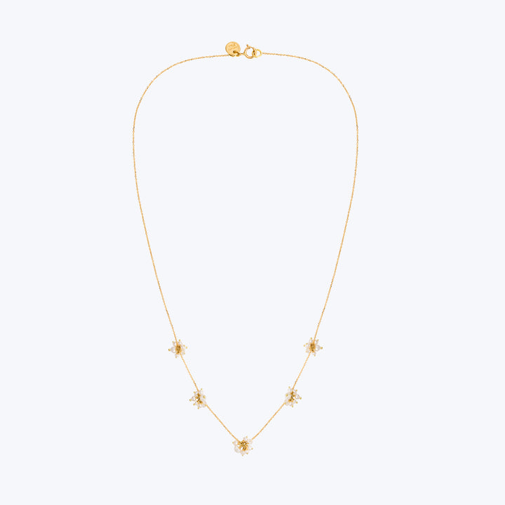 18kt Gold Necklace with 5 Clusters of Pearls and Moonstones - 40cm