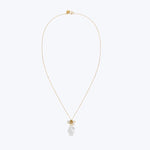 18kt Gold Goddess of Love Necklace with Pearls + Twisted Crystal Cluster Drop - 42cm
