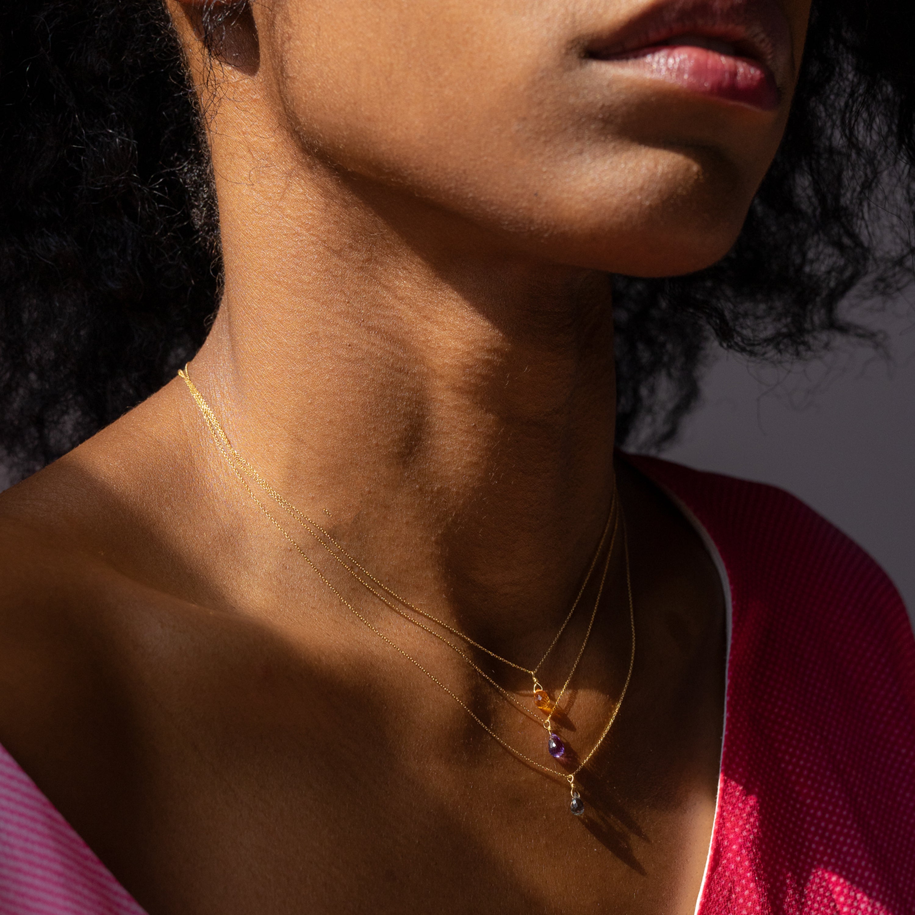 18kt Gold Pink Sapphire Drop Necklace - 41.5cm