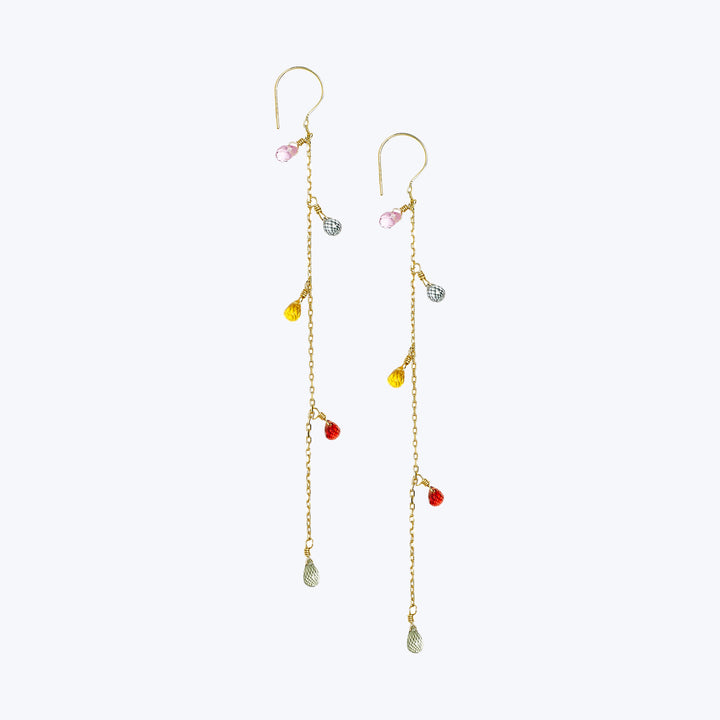 18kt Gold Hook Chain Eearring with Mixed Sapphire Drops