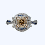 Platinum Art Deco Diamond and Sapphire Ring
