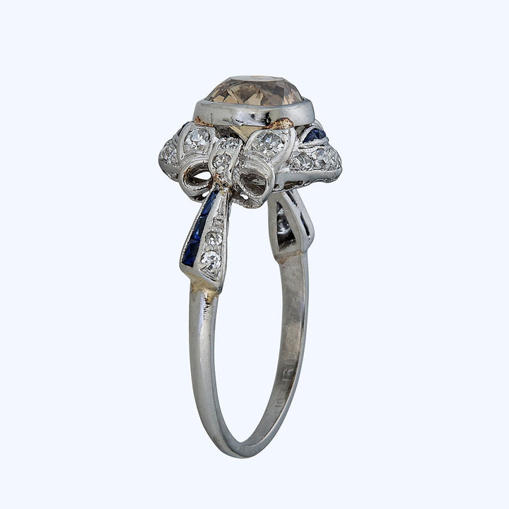 Platinum Art Deco Diamond and Sapphire Ring