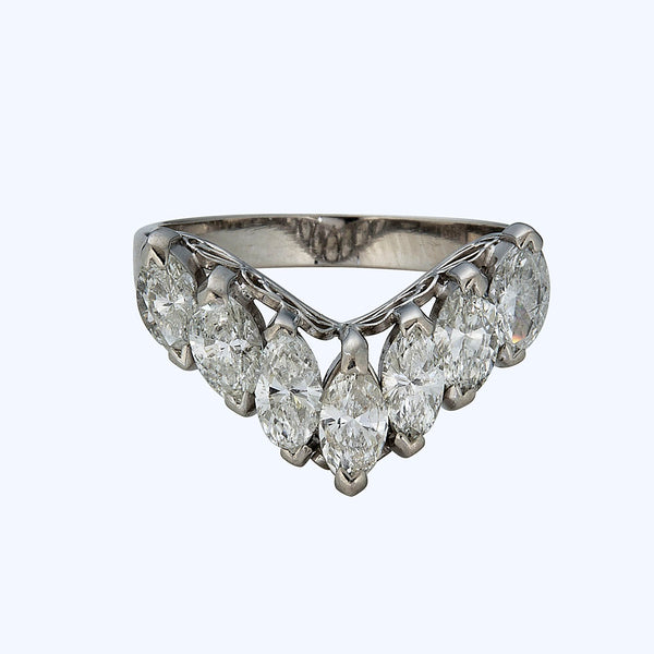 Platinum marquise diamond chevron ring