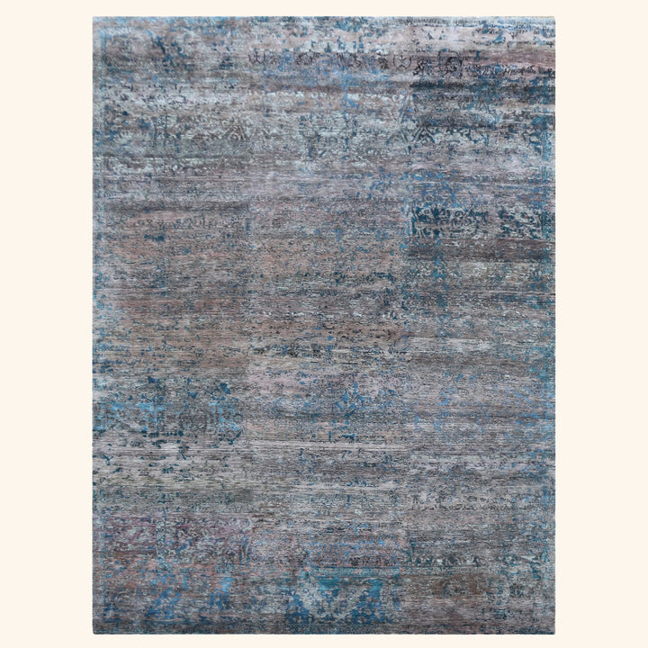 Blue Nu Vibrant Tibetan Modern Silk Rug - 9' x 12'