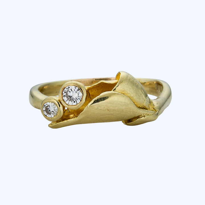 14K Yellow Gold Diamond Lotus Ring