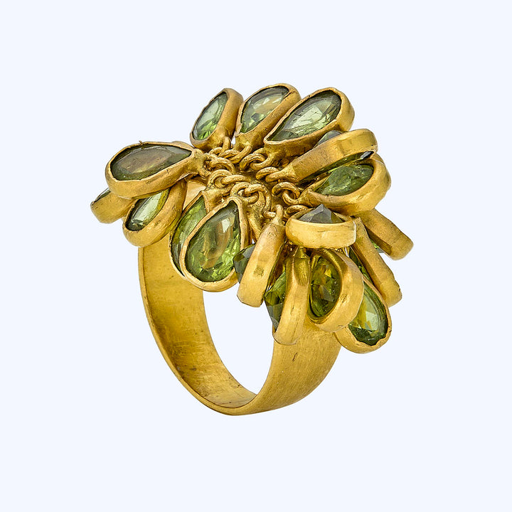 Gold Peridot Fringe Ring