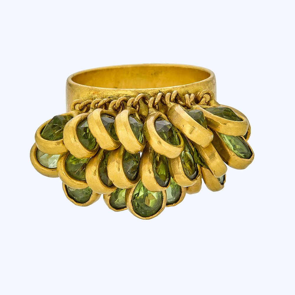 Gold Peridot Fringe Ring