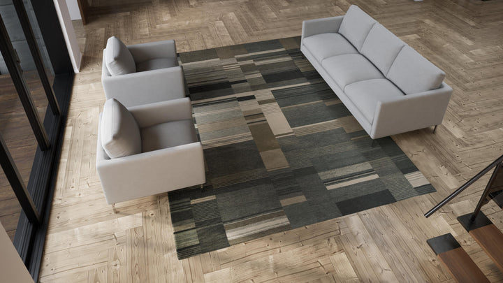 Grey Modern Tibetan Wool Rug - 9' x 12'