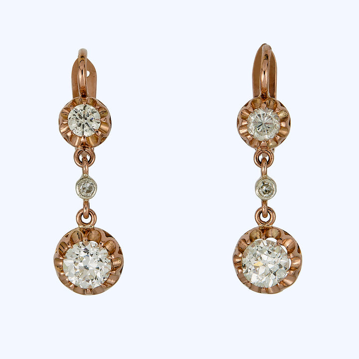 14K White Gold Diamond Dangle Earrings