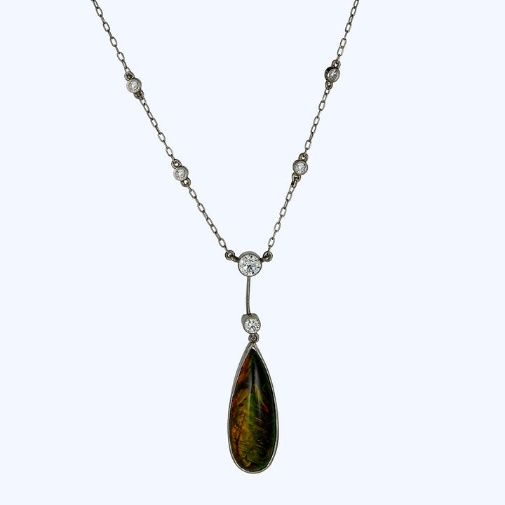 1940s Platinum, Diamond & Opal Pendant