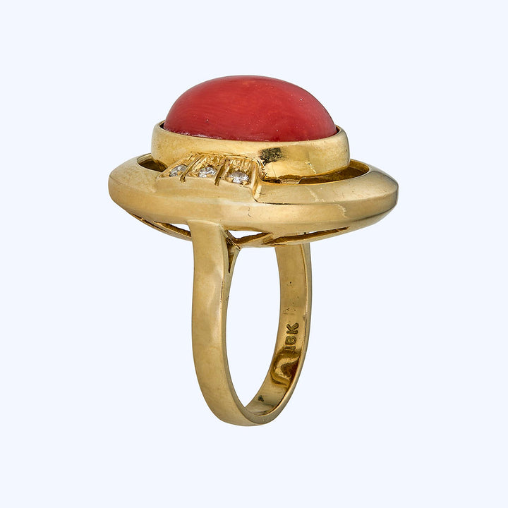 1980s Coral and Diamond Ring